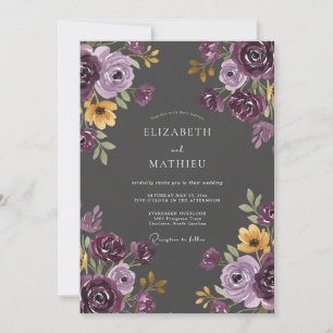 Invitation Mariage Feuille Peinte Ocbre Prune