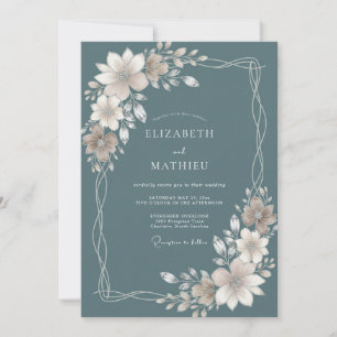 Invitation Mariage Feuille Taupe Acier