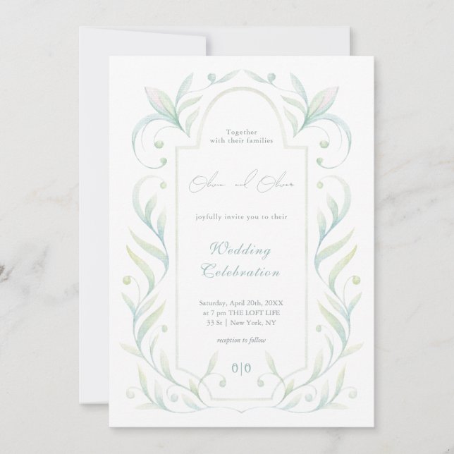 Invitation Mariage Feuille vert (Devant)