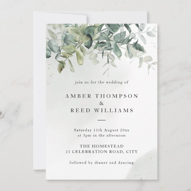 Invitation Mariage Feuille vert et or simple (Devant)