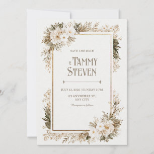 Invitation Mariage Feuille Vert Sauge Fleur d'Ivoire