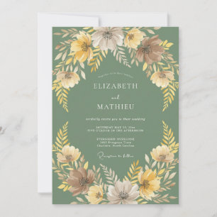 Invitation Mariage Feuille Verte Ocres Sage