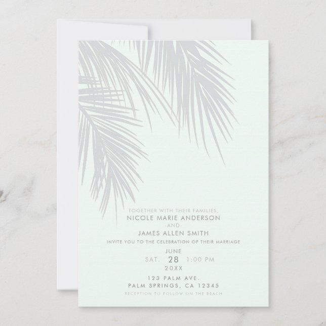 Invitation Mariage Feuille White Elegant Tropical Palm Tree (Devant)