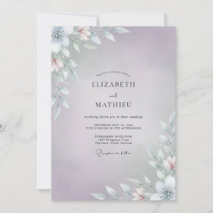 Invitation Mariage Feuilles Argentées Pervenche