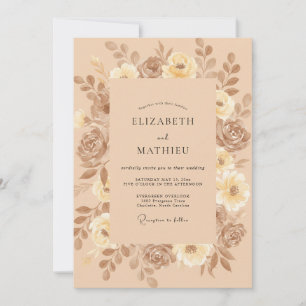 Invitation Mariage Feuilles Champagne Taupe