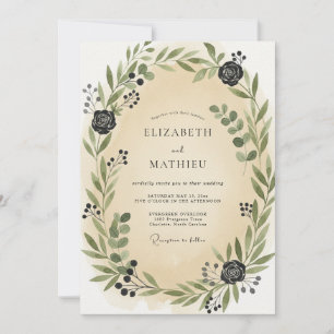 Invitation Mariage Feuilles Charbon Champagne