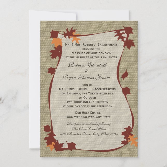 Invitation Mariage Feuilles d'automne (Devant)