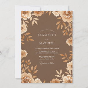 Invitation Mariage Feuilles de Bronze Doré