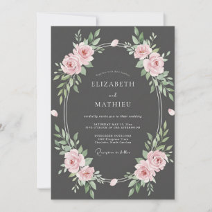 Invitation Mariage Feuilles de Charbon de Bois Rose