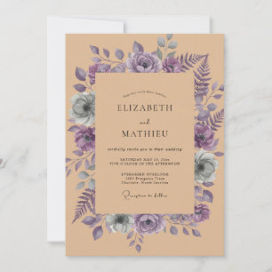 Invitation Mariage Feuilles de Lavande Brun Tan