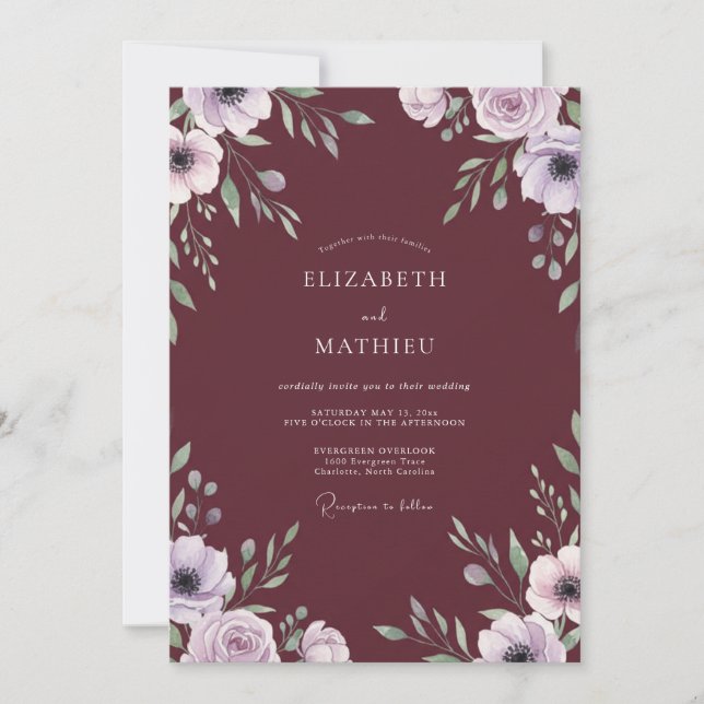 Invitation Mariage Feuilles de Lilas Marsala (Devant)