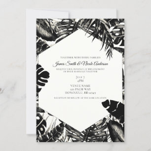 Invitation Mariage Feuilles de Palmiers Tropicales Noir & Bla