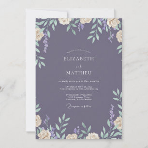 Invitation Mariage Feuilles de Prunier Ardoise