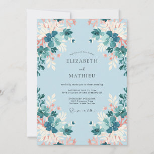Invitation Mariage Feuilles de sarcelle azur