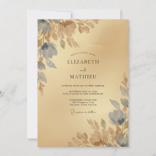 Invitation Mariage Feuilles de Slate Doré
