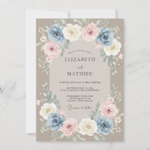 Invitation Mariage Feuilles de Taupe Abricot