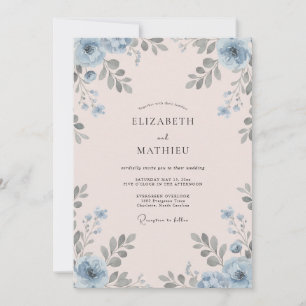 Invitation Mariage Feuilles de Teinte Azur