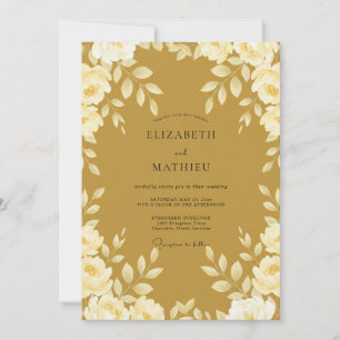 Invitation Mariage Feuilles Dorées Moutarde