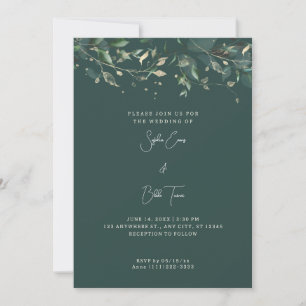 Invitation Mariage Feuilles et Vignes Vert Foncé Moderne
