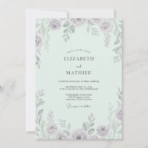 Invitation Mariage Feuilles Mauve Vintage Mousse de Mer
