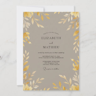 Invitation Mariage Feuilles Ocres Taupe
