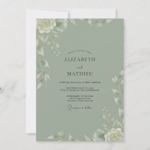 Invitation Mariage Feuilles Peintes Sauge