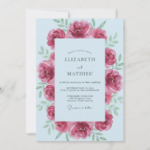 Invitation Mariage Feuilles Poudrées Magenta