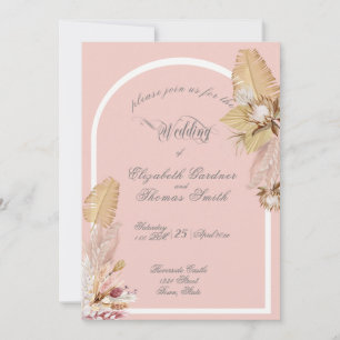 Invitation Mariage Feuilles Tropicales Herbe de Pompas Bohème
