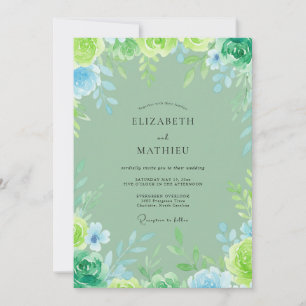Invitation Mariage Feuilleté Turquoise Aqua Peint à la Main