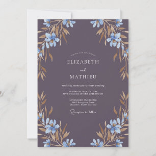 Invitation Mariage feuilleux violet ardoise