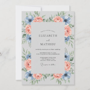 Invitation Mariage Feuillu Abricot Acier