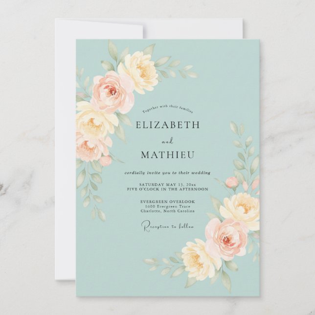 Invitation Mariage Feuillu Abricot Céleste (Devant)