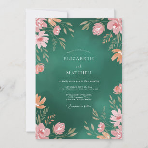 Invitation Mariage Feuillu Abricot Émeraude