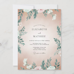 Invitation Mariage Feuillu Abricot Sarcelle