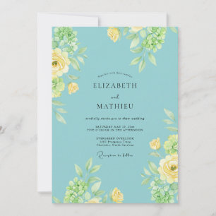 Invitation Mariage Feuillu Aqua Citron
