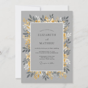 Invitation Mariage Feuillu aux Tons de Moutarde Grise