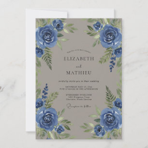 Invitation Mariage Feuillu Bleuet Taupe