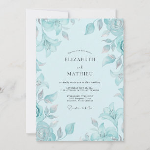 Invitation Mariage Feuillu Céruléen Glacial