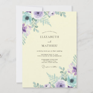 Invitation Mariage Feuillu Citron Améthyste