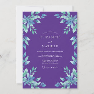 Invitation Mariage Feuillu Cyan Améthyste