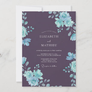 Invitation Mariage Feuillu Cyan Prune