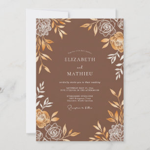 Invitation Mariage Feuillu Doré à la Cannelle