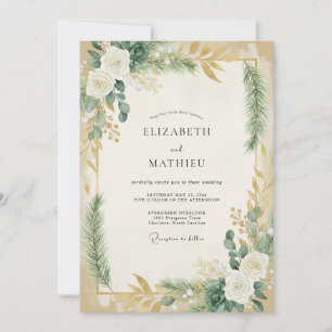 Invitation Mariage Feuillu Olive Sage Or
