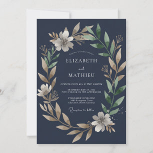 Invitation Mariage Feuillu Saphir Foncé