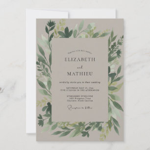 Invitation Mariage Feuillu Taupe Moussu
