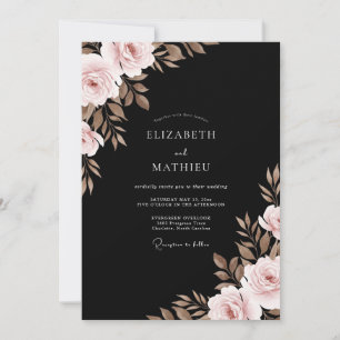 Invitation Mariage Feuillu Taupe Noir