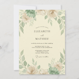 Invitation Mariage Feuillu Taupe Olive Éthéré