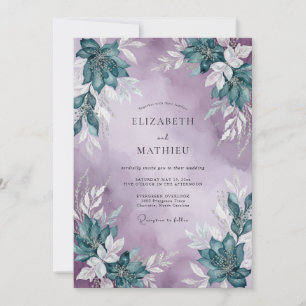 Invitation Mariage Feuillu Turquoise Lavande