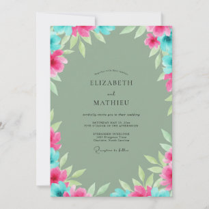 Invitation Mariage Feuillus Turquoise Magenta