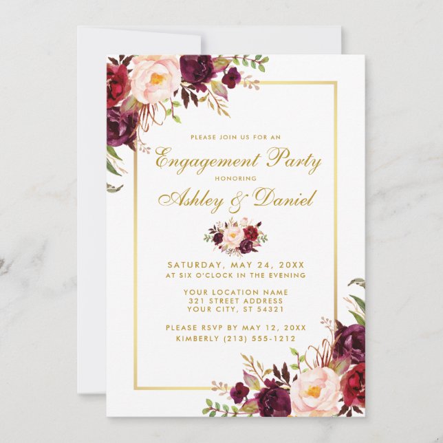Invitation Mariage Fiançailles Floral de Bourgogne (Devant)